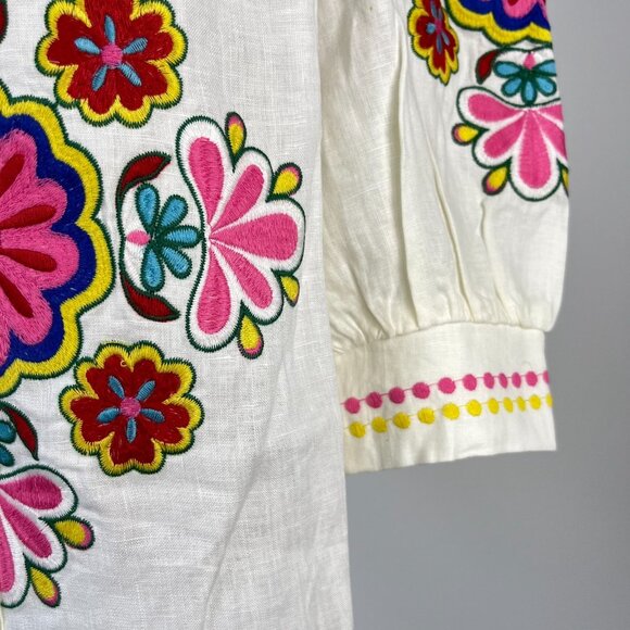 NWOT Boden Embroidered Floral White Linen Top Shirt Blouse Sz 10 - Picture 6 of 16